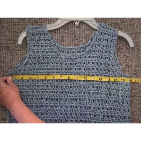 Handmade Blue Crochet Dress & Ivory Scarf Set Fringe Boho Beach Outfit - Picture 6 of 12